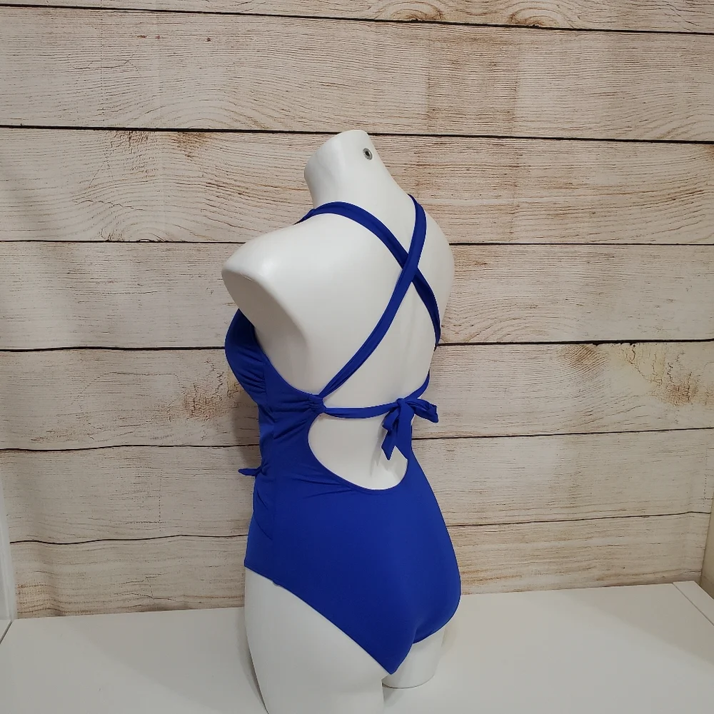 NWOT Becca Blue  Front Tie Slimming One Piece Swimsuit Small